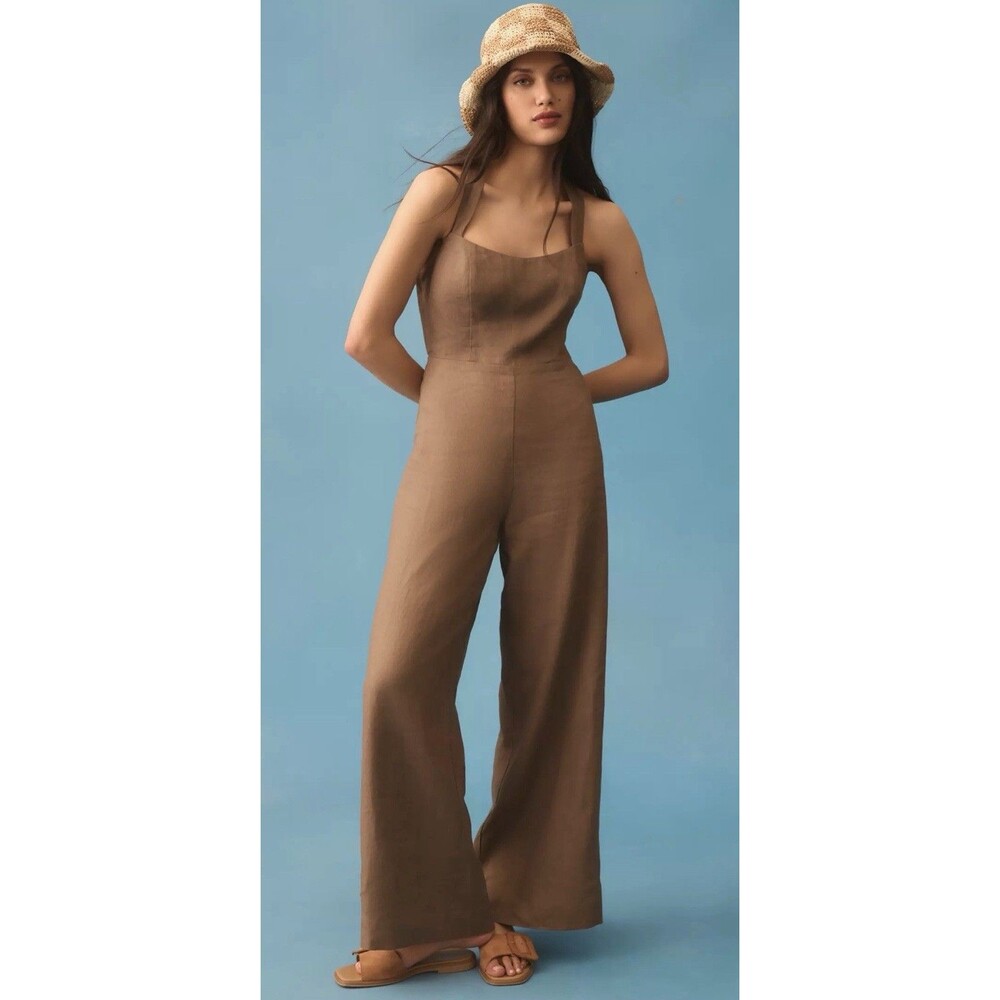 Anthropologie Reformation Autumn Linen Jumpsuit in Mushroom size 0 Minimalist